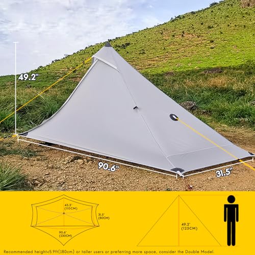LANSHAN Ultralight Tent 3-Season Backpacking Tent for 1-Person or 2-Person Camping, Trekking, Kayaking, Climbing, Hiking - color: Pro 1-person, grey