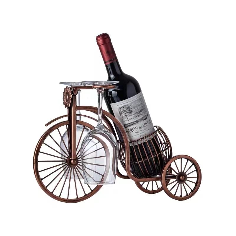 Single Bike Wine Bottle Holder with Glass holer - size: Large