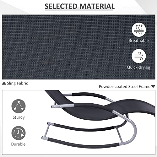 Outsunny Zero Gravity Rocking Chair Outdoor Chaise Lounge Chair Recliner Rocker with Detachable Pillow and Weather-Fighting Fabric for Patio, Deck, Pool, Black - color: Black