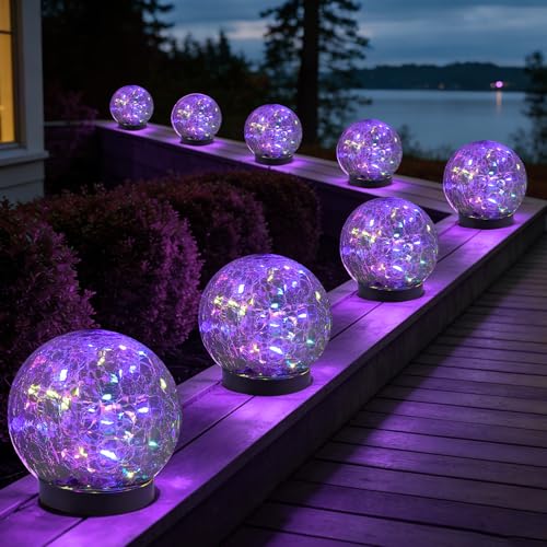 MLKNK Solar Globe Lights Outdoor Waterproof-Solar Balls-Solar Garden Lights-Orbs for Outside 8 Pack Cracked Glass Ball for Lawn Patio Yard Backyard Decorations - color: Multicolor, size: 8 globes