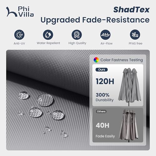 PHI VILLA 15ft Large Patio Umbrellas with Base, Outdoor Double-Sided Rectangle Market Umbrella for Pool Lawn Garden, Light Gray - color: Light Gray