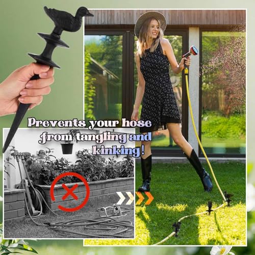 Tandefio 3 Pcs Animals Garden Hose Guide Stakes, Owls Squirrels Ducks Heavy Duty Decorative Antique Black Cast Iron Metal Hose Guides, Plant Protector for Lawn Yard Flower Bed - style: Owls, Squirrels, Ducks