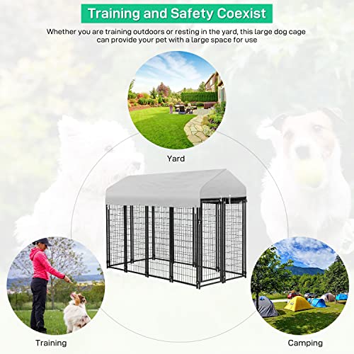 PayLessHere Welded Wire Dog Kennel Heavy Duty Playpen Included a Roof & Water-Resistant Cover Outdoor Heavy Duty Galvanized Metal Animal Pet Enclosure for Outside (8 x 4 x 6 Ft) - size: 94.0"L x 47.0"W x 71.0"H