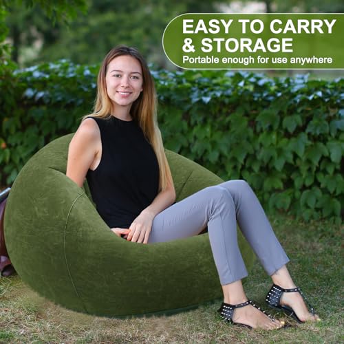 Realspring Inflatable Bean Bag Chairs for Adult Blow up Chairs Lazy Sofa Folding Portable Inflatable Chair for Movie Outdoor Room Bedroom Reading Camping(Dark Green) - color: Dark Green