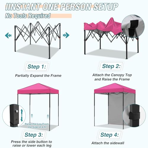 EAGLE PEAK 6x4 Instant Pop Up Canopy Tent with 1 Side Wall Panel, Straight Leg Sun Shelter, Portable Canopy with Carry Bag for Camping, Beach & Sports, Pink - color: Pink, size: One Wall