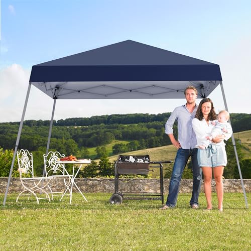Canopy Tent, 10X10 FT Pop Up Canopy Outdoor Instant Tent Slant Legs with Carrying Bag, Portable Gazebo Shelter for Patio Deck Garden and Beach - 8X8 FT Canopy Cover (Dark Blue) - color: Navy Blue