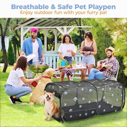 2-in-1 Dog Playpen 46.5''Pop Up Cat Pet Playpen, Assembly-Free Indoor Outdoor Kitten Enclosure, Breathable Cat Cage Portable Puppy Tent Crates,Spacious Kennel for Small Animals, No Confinement Feel(S) - color: Black, size: S, 46.5"L x 24.1"W x 17"H