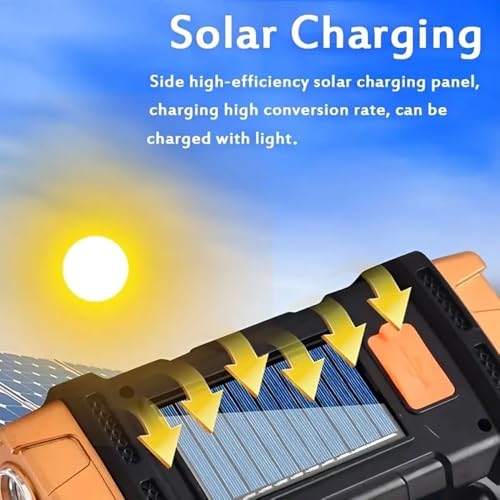 IFTHFOUR High Lumens Solar Flashlight - LED Work Light with USB-C Rechargeable, Waterproof, Multi-Function Flashlight & Lantern for Camping, Emergencies, and Outdoor - color: Golden