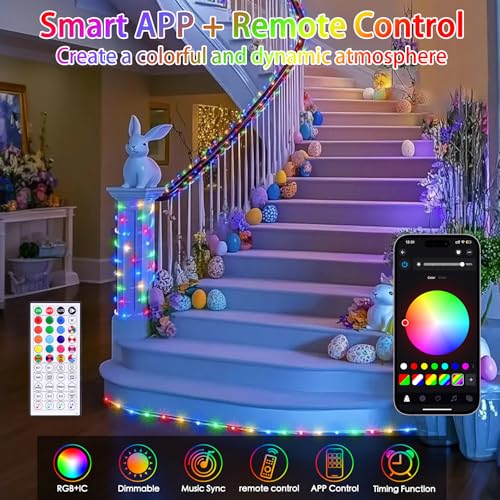 66ft LED Rope Lights for Outside, Outdoor String Light Waterproof Plug in with Remote & APP Controlled, 16 Million Colors Changing Music Sync Tube Lighting for Indoor Bedroom Christmas Decor - size: 66FT