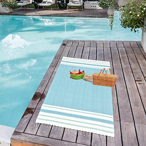 GLAMBURG Peshtemal Turkish Towel Cotton Oversized Beach Towels 36x71 Set of 6 for Adults, Soft Durable Absorbent Extra Large Bath Sheet Hammam - Aqua Blue - color: Aqua, size: 6 Pack