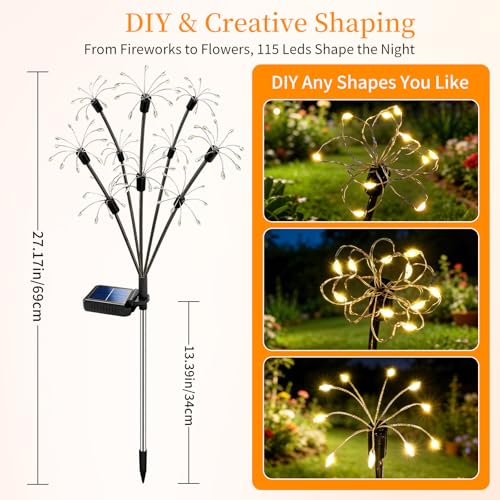 Solar Garden Lights Outdoor, 4 Pack 2-Layer Swaying Firework Lights, Waterproof Starburst Fairy Light Garden Decor for Yard Patio Pathway Lawn, Gardening Gifts for Women Mom Grandma Mother's Day - color: Warm White