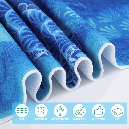 Beach Towels Set 2 Pack Oversized Microfiber Sand Free Quick Dry Towel Flamingo Turtle Print Large Lightweight Travel Pool Swim Yoga Camping Bath Blanket for Adults - color: Blue, Pink