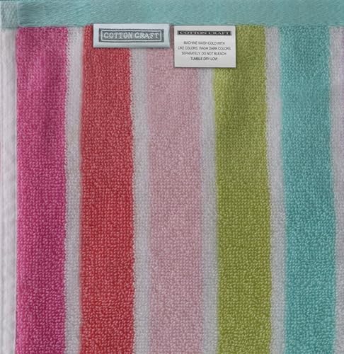 COTTON CRAFT Hooded Beach Towel - Oversized XXL 35x84 Towel with Hood for Adults - The Big Kahuna 7 Foot Beach Blanket Towel - Big & Tall Soft 100% Cotton Velour - Pool Bath Wrap - Pink Multi - color: Cabana Stripe - Pink Multi, size: 1 Pack - 35x84 Hoode