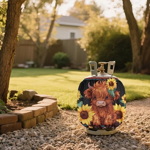 Camper Propane Tank Cover Highland Cow Outdoor 600D Heavy Duty Waterproof Covers Fits Standard 20 lb Cylinder, 13.7'' x 16.5'' for Rv Trailer - color: Highland Cow
