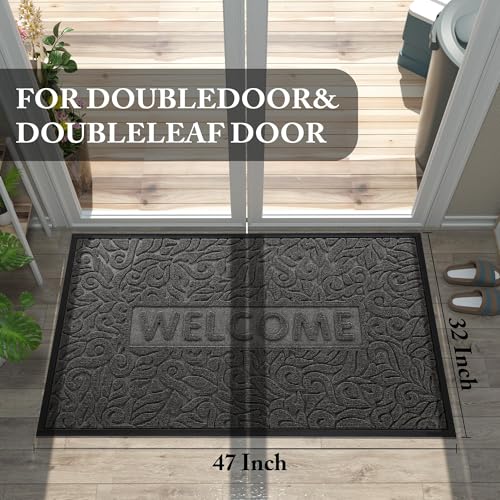 Yimobra Large Welcome Mat 47x32, Waterproof Non-Slip Outdoor Mats for Front Door Outside Entrance, Low-Profile Entryway Mat Indoor for Garage Patio, Grey - color: Grey, size: 47x32 Inch