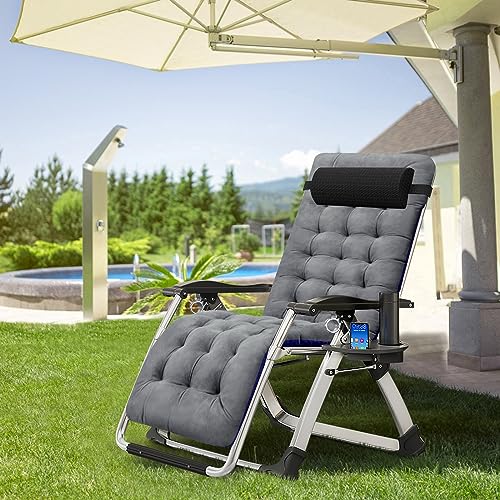 ABORON Zero Gravity Chair,Premium Outdoor Lawn Folding Lounge Chairs,Sturdy Adjustable Reclining Patio Chairs with Removable Cushion,Headrest & Tray - color: Deep Gray