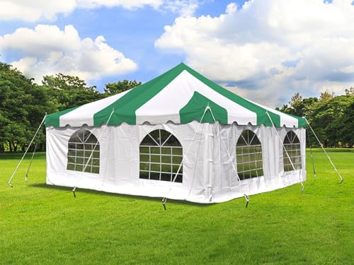 Party Tents Direct 20'x 20' Weekender Canopy Pole Tent with Sidewalls - Easy Up Canopy Tent with 80 Person Capacity - Outdoor Canopies for Parties, Weddings, and Events (Green/White) - color: Green, size: 20' x 20'