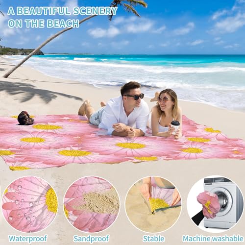 Beach Blanket Waterproof Sandproof 78''×81'' Large Suits 1-5 Adults Oversized Lightweight Picnic Mat Sand-Free Blanket for Camping Hiking Beach Travel - color: Pink Daisy, size: 78''x81''