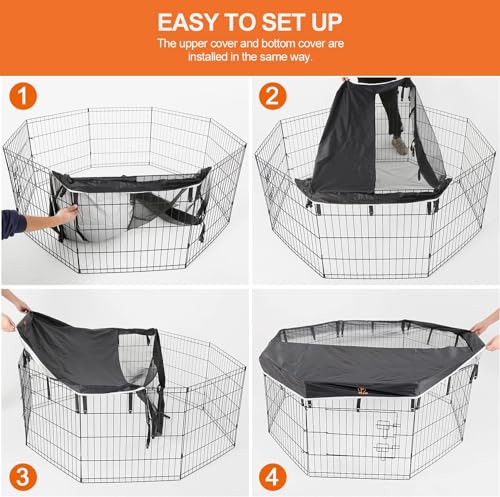 PJYuCien Dog Playpen Mesh Top Cover, Fits 24 Inch 8 Panels Metal Exercise Pet Pen, Elastic Buckles Connections, Black (Note: Only Cover, Fence Not Included) - color: Only Black Top Cover, Elastic Buckles Connections