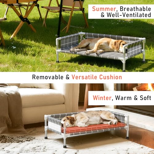 Elevated Dog Bed with Three-Sided Fence and Removable Cushion - Anti-Slip Feet, Stable Design, Easy Assembly, Indoor Relaxation & Outdoor Activities for Small/Medium Dogs, All-Season Comfort - size: Cushion-(M-)