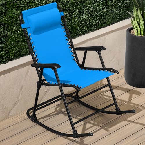 Best Choice Products Outdoor Zero Gravity Rocking Chair, Folding Reclining Patio Lounge Chair with Adjustable Pillow for Lawn, Beach, Camping - Aqua Blue - color: Aqua Blue