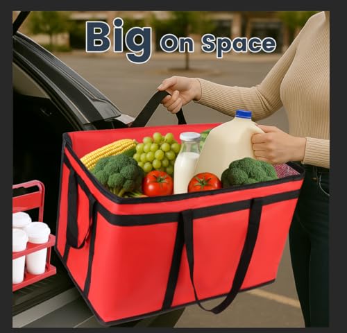 Cooler Insulated Food Delivery Bag & Drink Carrier with Hard Bottom, XXX-Large Grocery Catering Travel Thermal Frozen Carrier, Pizza Bags for Commercial Delivery, Cold Warmer Accessories - color: Red Bag with Drink Carrier, size: 23" x 14" x 15"