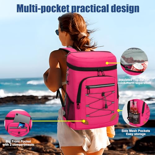 Backpack Cooler Insulated Leak Proof, Lightweight Soft Sided Cooler Backpack for Men Women, Waterproof Beach Cooler Bag Lunch Backpack for Camping Hiking Picnic Fishing Travel Outdoor - color: rose, size: 36 Cans