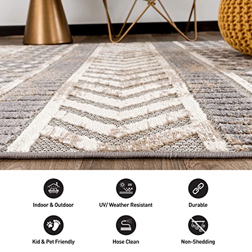 Rugshop Distressed Geometric Indoor/Outdoor Beige Area Rug Modern Tribal Stripe, Durable Stain Resistant Perfect for Patio, Backyard, Deck and Outdoor Lounge 6'6" x 9' - size: 6'7" x 9' (Rectangular)