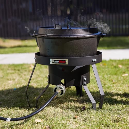 85000 BTU Camping Stove for Cast Iron Dutch Oven,Single Propane Burner with 10 PSI Regulator & Cast Iron Braided Holes, Heavy Duty Round Gas Stove for Outdoor Cooking & Camping - size: Single Burner - Standard