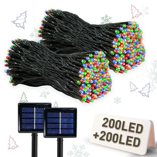 2 Pack Solar Christmas String Lights, Total 400 LED 144Ft Solar String Lights, Outdoor Lighting with 8 Modes Waterproof for Xmas Tree, Garden, Patio, Party Decorations (Multi Color) - color: Multicolor, size: 144ft
