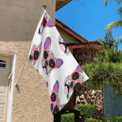 French Bulldog Pink Glasses Flag 2 X 3 Ft Double Sided Vertical Garden Flag Seasonal Holiday Banner With Brass Grommets Photo Backdrop Yard Flag For Outdoor Indoor Home Decor - color: French Bulldog Pink Glasses