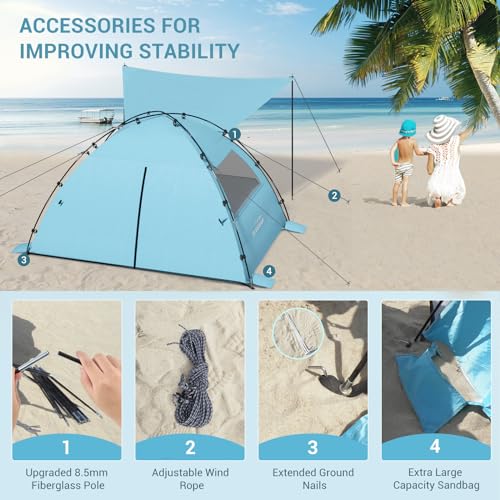 Elegear CumbreX™ Beach Tent Sun Shelter with Canopy, 4-5 Person Pop Up Beach Tent, Easy Setup UPF 50+ UV Protection Portable Lightweight Double Silver Coating Beach Cabana Sun Shade Shelter - Sky Blue - color: Sky Blue, size: 4-5 Person