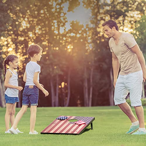 Cornhole Set 4x2 and 3X2 Regulation Size Corn Holes Sets with Carrying Bags & 8 Bean Bags Cornhole Boards Bean Toss Games for Adults Family Outdoor Beach Lawn Outside Backyard Games - style: Classic Flag 3’x2’