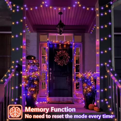 YEGUO Orange and Purple Halloween Lights Outdoor Waterproof, 4 Packs Each 33ft 100 LED Solar Fairy Light,8 Modes Black Wire String Lights - color: Orange and Purple