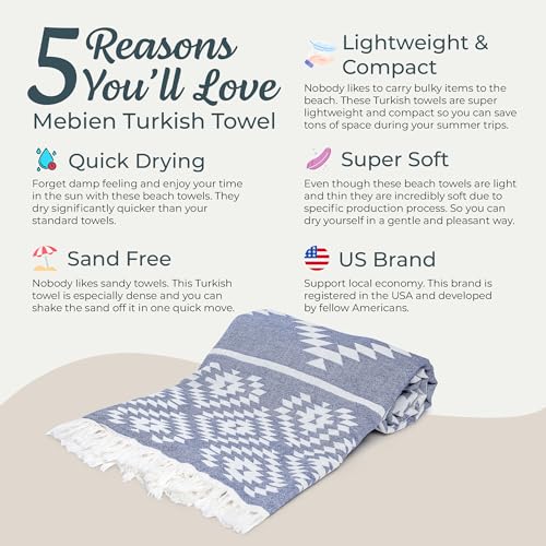 Premium Turkish Beach Towel – 100% Cotton, Quick Dry, Sand Free, Oversized Pool Towels 35”x 67” – Ideal for Travel, Pool, and Beach – Dark Blue - color: Vintage Dark Blue