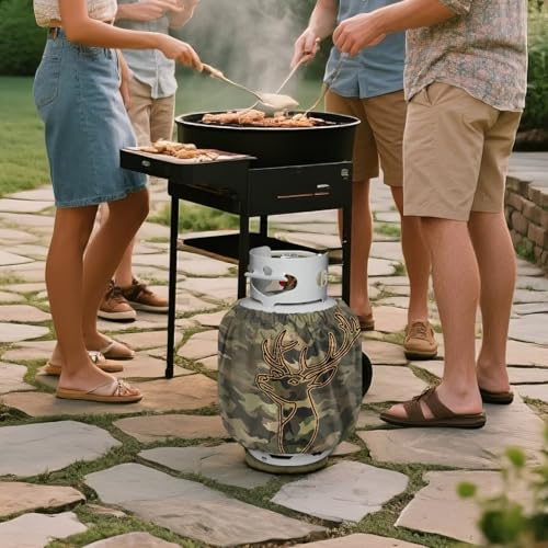 Camper Propane Tank Cover Camo Deer 3D Outdoor 600D Heavy Duty Waterproof Covers Fits Standard 20 lb Cylinder, 13.7'' x 16.5'' for Rv Trailer - color: Camo Deer 3D