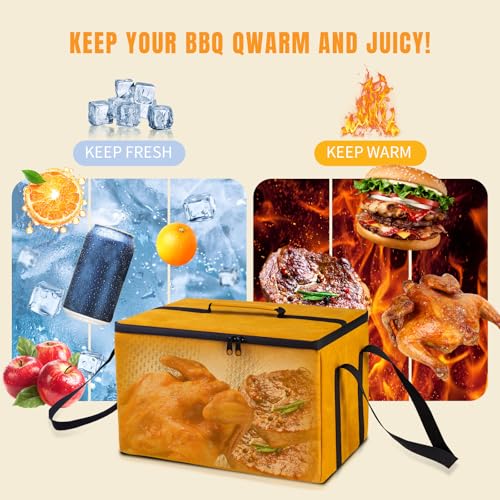 BBQ Insulated Food Bag - 5-Layer Thermal Cooler/Warmer for Grilling, Picnics | Collapsible, Waterproof, Large Capacity (Fits Roasts, Burgers & More) - color: Yellow