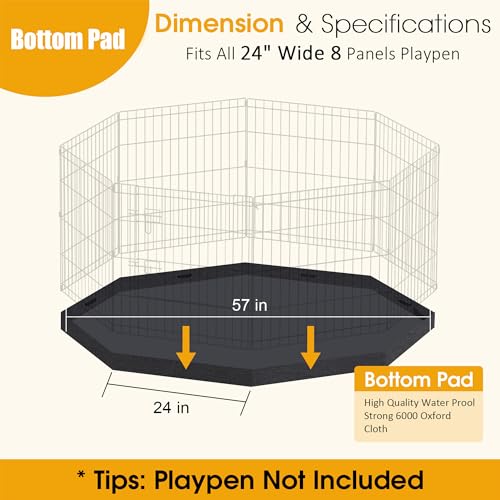 Dog Playpen Bottom Pad Cover Only, Black Replacement Floor Liner for 8-Panel 24 Inch Pet Playpen, Washable Bottom Tray Cover for Small Medium Dogs, Indoor Outdoor Use, Playpen Not Included - style: Bottom pad cover Black