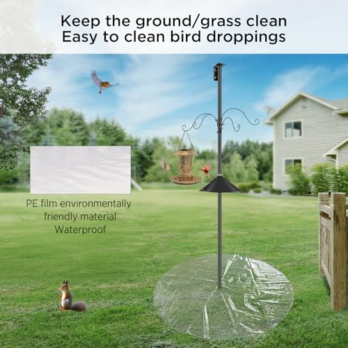 2 Pack 47 Inch Clear Bird Feeder Mat, Heavy-Duty PE Seed Catcher for Poles, Waterproof Lawn Protector Mat Fits Shepherd Hooks & Bird House Poles