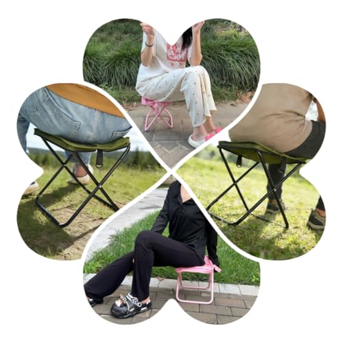 Portable Foldable Camping Stool Chair - Ultralight Travel Stool with Storage Pocket, Handbag Style Design, Double Set、Couple Set (OD Green & Pink Cherry) - color: Od Green & Pink Cherry