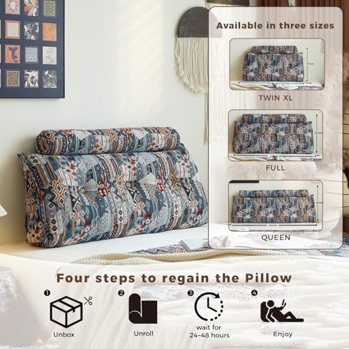 High-end headrest pillow, 3.94 feet, 4.92 feet, triangular sponge headboard, queen latex long strip pillow, reading headrest pillow - color: Sky Bloom, size: Twin XL