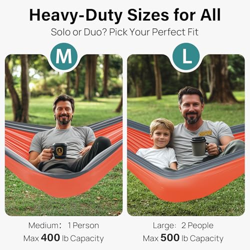 Kootek Camping Hammock, Portable Hammocks with Tree Straps & Attached Carry Bag, Camping Essentials Gear, Perfect for Outside Indoor Hiking Beach Backpack Travel - color: Orange & Grey, size: Large