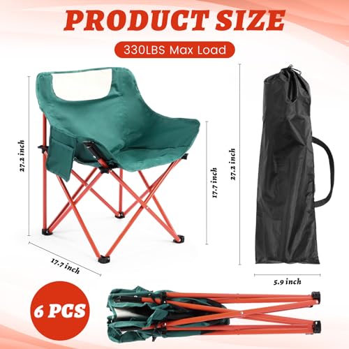 FairySandy 6 Pack Portable Camping Chairs Compact Backpacking Chairs Folding Camp Chairs for Adults Ultralight Camping Chair with 6 Carry Bag for Hiking, Beach, Fishing, Orange and Green