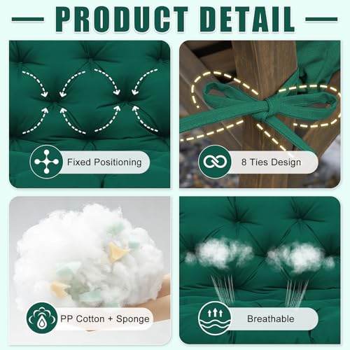 Porch Swing Cushions 2 Seater Thick 5in Outdoor Swing Cushions 40x40 inch Waterproof Porch Swing Cushion Replacement Patio Swing Cushions for Outdoor Furniture Bench (Dark Green-40x40 inch) - color: Dark Green, size: 40x40x5inch