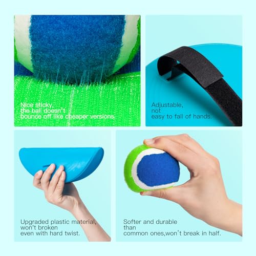 Upgraded Toss and Catch Ball Game Set, Beach Pool Toys Outdoor Games for Kids Toys, Outside Family Lawn Yard Games, for Boys Girls 3 4 5 6 7 8 9 10 11 12 Years Old - color: Green Blue +Pink Green, size: 4 Paddles 4 Balls