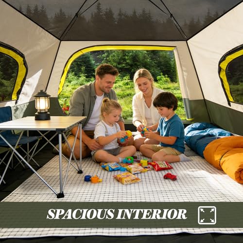 Camping Tent 2/3/4 Person Instant Pop Up Tents for Camping - 40s Automatic Easy Setup Tent with Rainfly, Double-Layer Waterproof & Windproof Instant Tents with Welcome Mat for Camping & Hiking - size: Green 4 Person