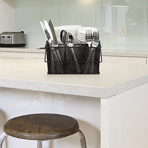 Sorbus® Utensil Caddy — Silverware, Napkin Holder, and Condiment Organizer — Multi-Purpose Steel Mesh Caddy—Ideal for Kitchen, Dining, Entertaining, Tailgating, Picnics, and much more (Black) - color: Black