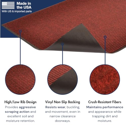 Notrax Heritage Rib™ Commercial Indoor Door Mat Office Rugs – 3' x 4' Red/Black Front Door Mat with Double Rib 22oz Yarn, Non-Slip Vinyl Backing – Durable Entryway Rug Made in The USA – 117S0034RB - color: Red / Black, size: 48"L x 36"W x 0.4"Th