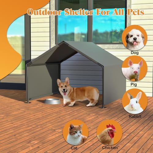 Portable Outdoor Dog Shade Shelter – Lightweight Water-Resistant Pet Tent for Backyard, Patio, Garden & Travel Use (Gray + Metal) - color: Gray + Metal