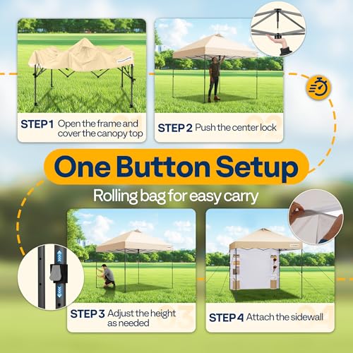 VIVOHOME 10x10ft Pop Up Canopy Tent with Sidewall and 6 Pockets, One Push Setup Outdoor Portable Shelter Tent Heavy Duty with Wheel Carry Bag and 4 Sandbags, Beige - color: Beige